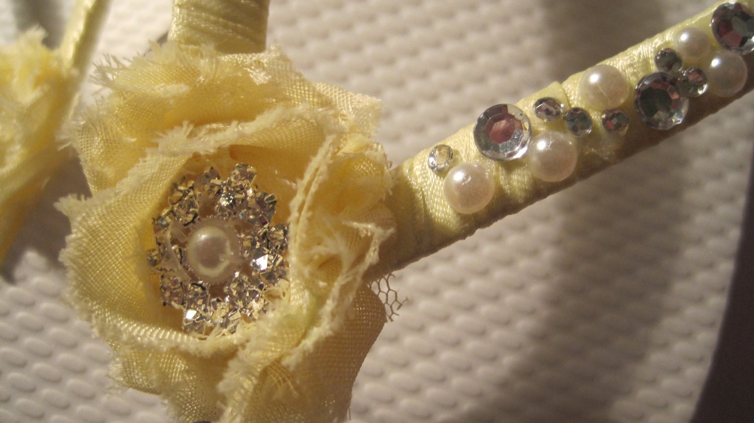 So Sweet Bride Ella Shabby Rosettes and Pearls and Crystals Bride Flip Flops