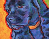 Black COCKER SPANIEL Dog Original Art Painting on Canvas 6x6 by Lynn Culp