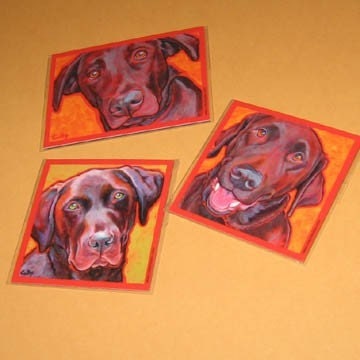 CHOCOLATE LABS Set of 3 Colorful Dog Art Magnets by Lynn Culp