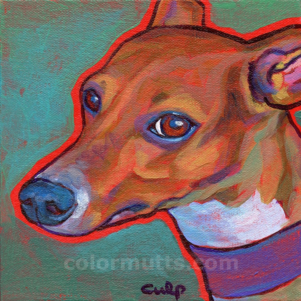 ITALIAN GREYHOUND Dog Art Original Painting 6x6 Canvas by Lynn Culp