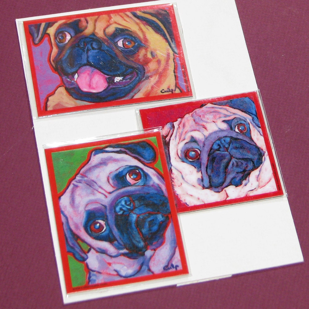 Fawn PUG Dog Art Magnets - set of 3 from Paintings by Lynn Culp