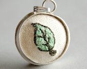 Handmade Sterling Silver Pendant with Embroidered Leaf