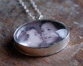 Simple Horizontal Oval Custom Photo Pendant in Sterling Silver