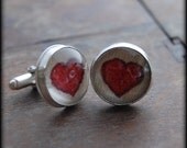 Embroidered Heart Cuff Links in Sterling Silver