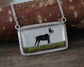 Handmade Sterling Silver Boston Terrier Dog Necklace with Antique Handpainted Reverse Crystal Intaglio