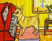 Chihuahua Playing the Piano Dog Art Tile Coaster