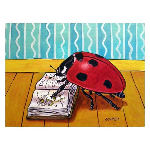 LadyBug Reading a Book Insect Art Print - lulunjay