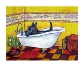 Scottish Terrier Taking a Bath Dog Art Print
