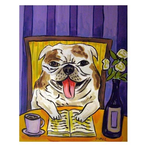 Bulldog library coffee Dog Art Print 11x14 JSCHMETZ abstract folk art pop art MODERN