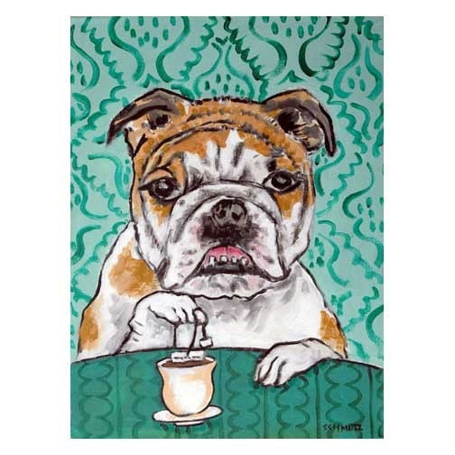 Bulldog Steeping Tea Dog Art Print