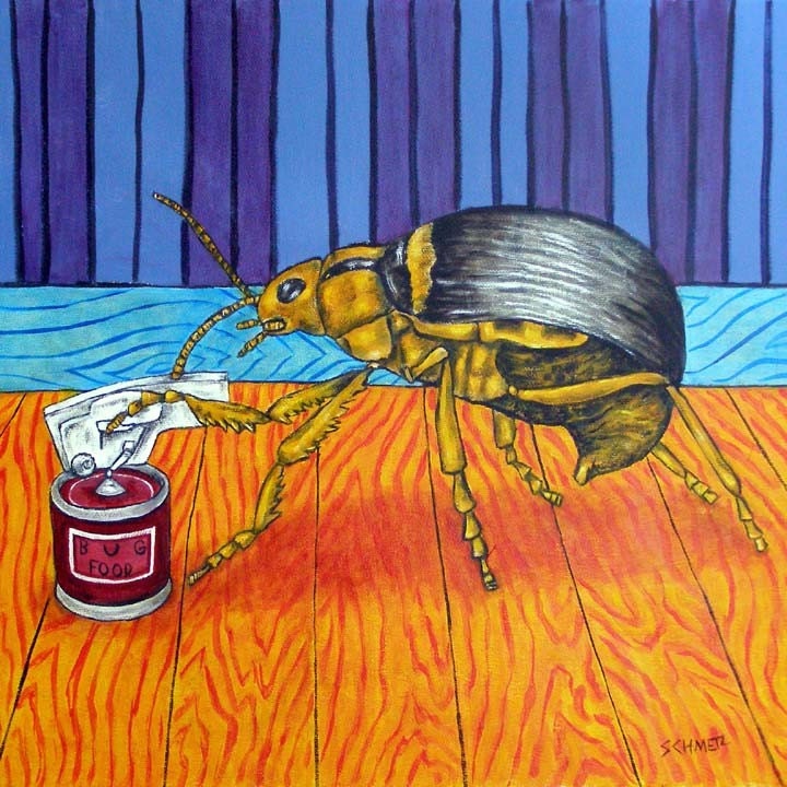 Beetle Opening a Can (Can Opener) Insect Art TIle Coaster