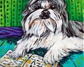 Shih Tzu Reading a Book Dog Art Tile Coaster