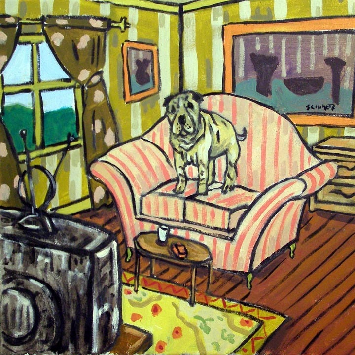 Shar Pei Watching TV Dog Art Tile Coaster Gift