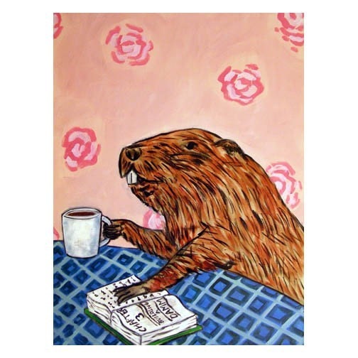 Beaver at the Coffee Shop Animal Art Print