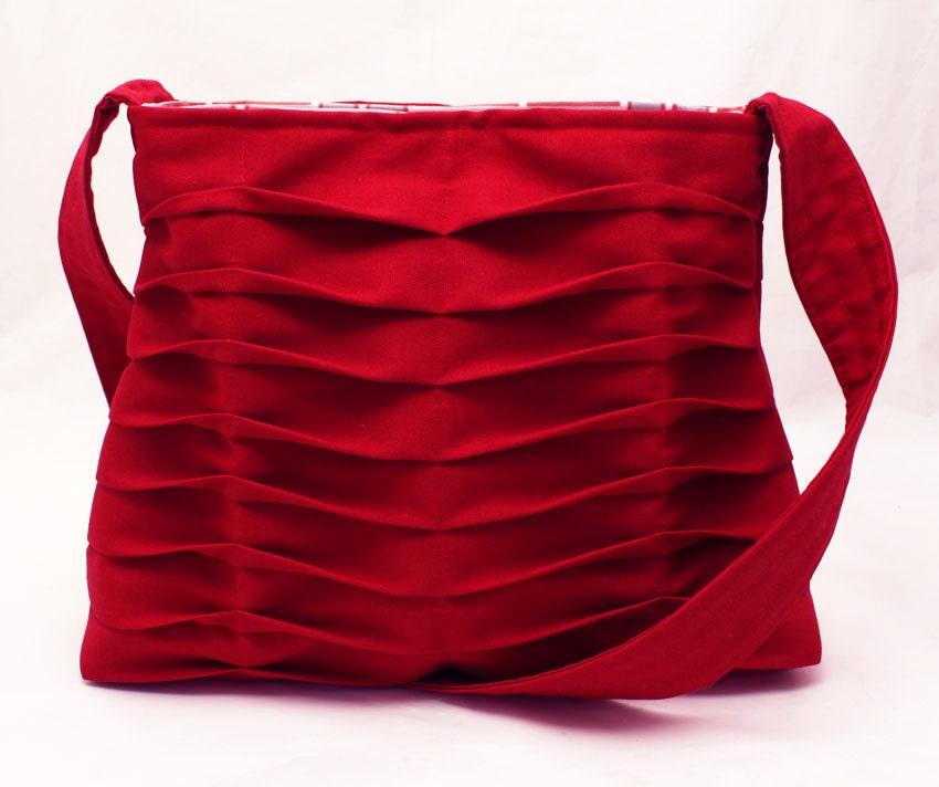 Handbag Handmade Purse Pleated in Bright Red Chevron Pleats - JulieMeyer
