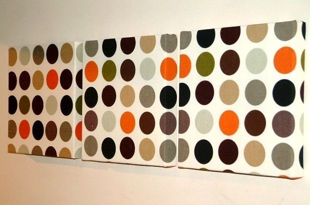 Handmade Set Of 3 Contemporary Modern Designer Retro Print Design Very Funky Orange Cream Black Brown Autumn Spot  Wall Hanging Canvases Fabric Wall Art Wall Decor