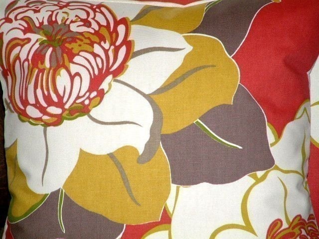 2 16" Contemporary Pomegranate Raspberry Green Brown Flower Designer Retro Pillowcases,Cushion Covers,Pillow Covers,Pillow,NEW FABRIC,40cms