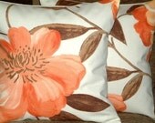 2 x 16" Tangerine Orange Flower Print Design Contemporary Designer Retro Pillow Cases,Cushion Covers,Pillow Covers,Throw Pillow,NEW FABRIC