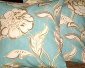 2 16" Duck Egg Blue Brown Cream Flower Print Design Contemporary Retro Pillowcases,Cushion Covers,Pillow Covers,Throw Pillow,40cms