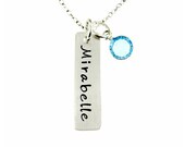 Hand Stamped Jewelry - Personalized Mothers Jewelry with a birthstone - One rectangle NAME Charm
