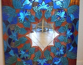 Mosaic Mirror Blue and Copper Large Handmade Glitter Glass