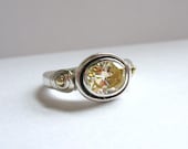Ancient Inspired Sterling ,18kt and Canary Yellow Zirconia Ring