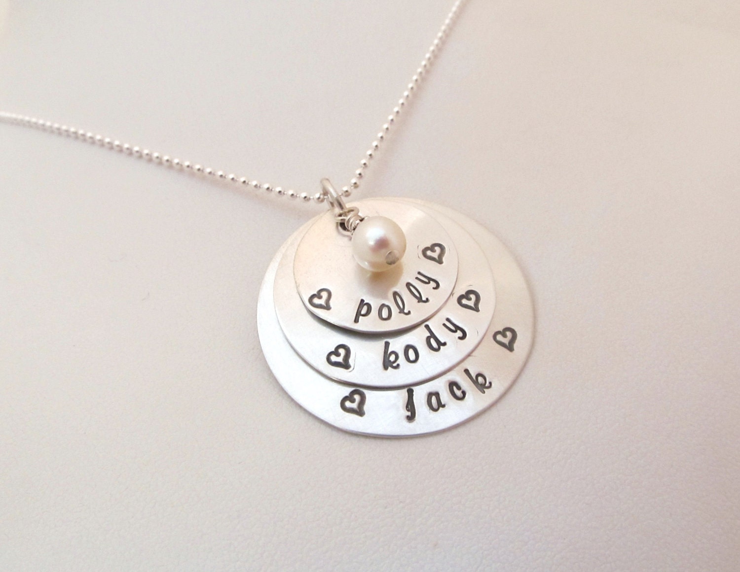  Necklaces on Mom Necklace   3 Tier Hand Stamped Sterling Silver Necklace