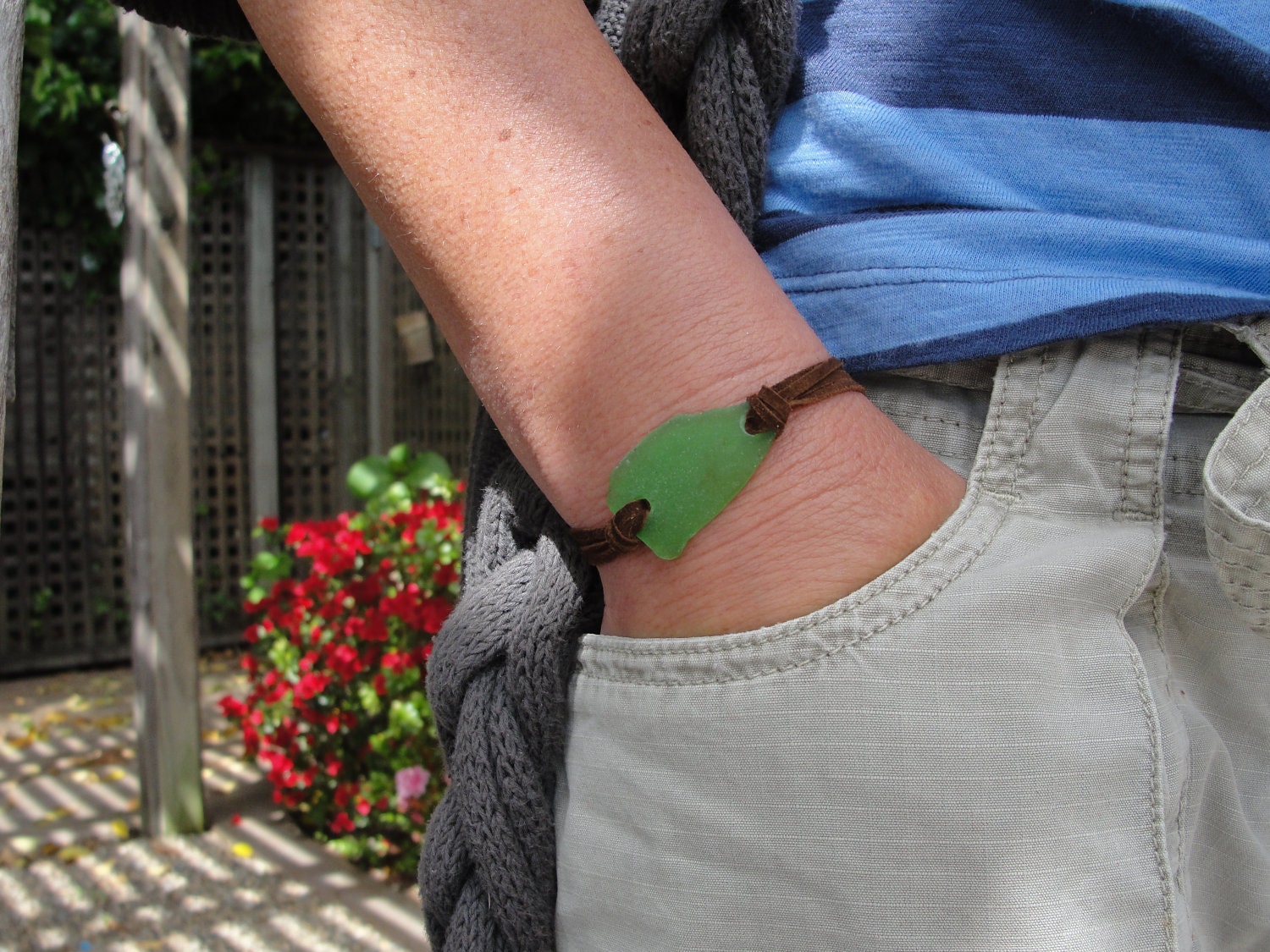 NEW - Beach Glass and Suede Leather bracelet