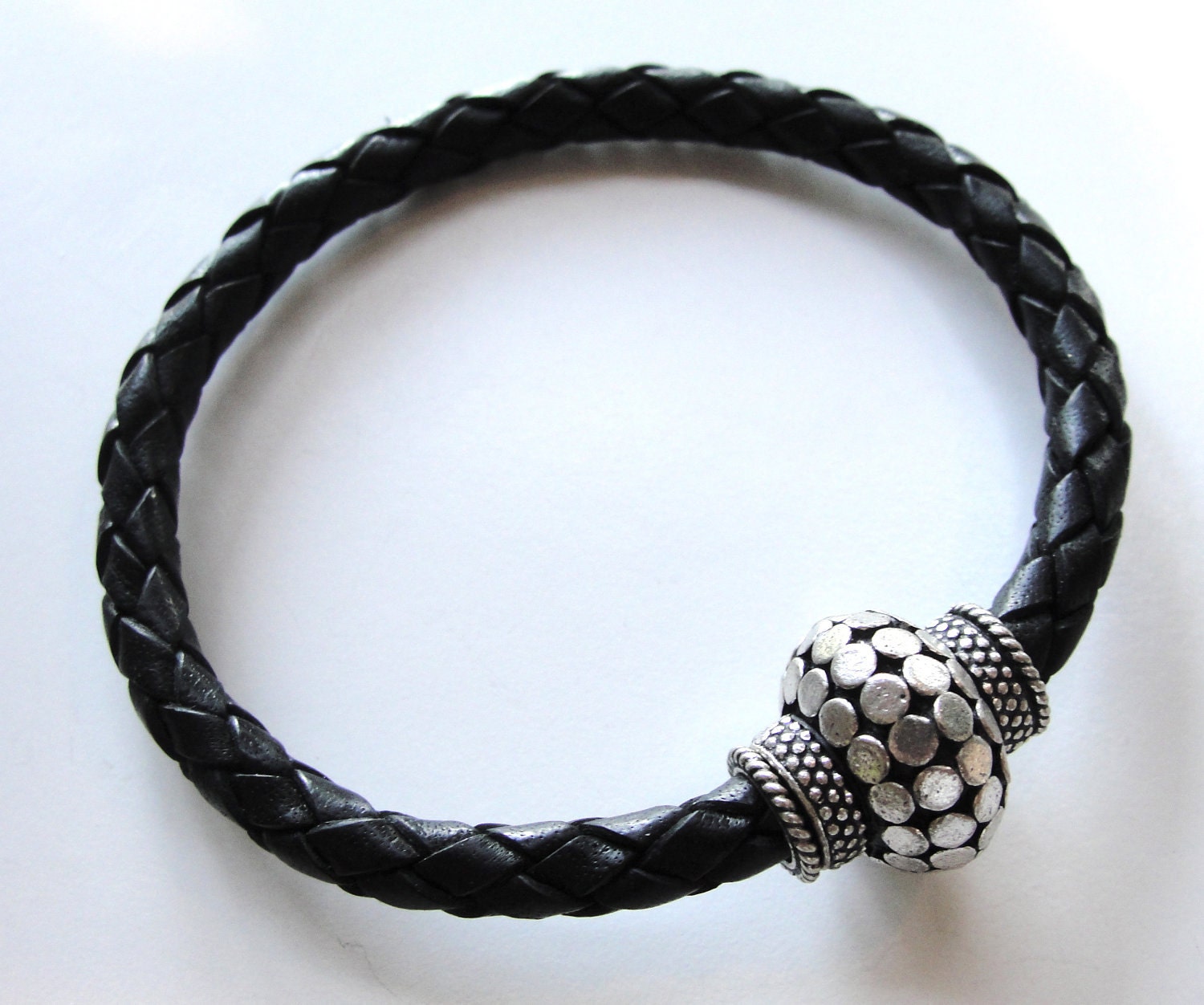 Silver Thai Style and Braided Leather bracelet