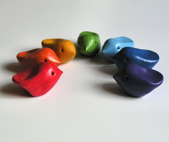 Little tiny "Rainbow" handmade polymer clay birds, seven - Great gift