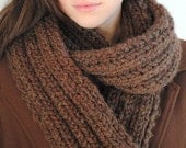 Scarf Dark  Brown Chunky Hand Knitted Unisex -READY TO SHIP - Chocolate Expresso