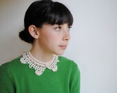 Crochet Lacelike Shirt Collar Ecru White Cotton Fashion Handmade