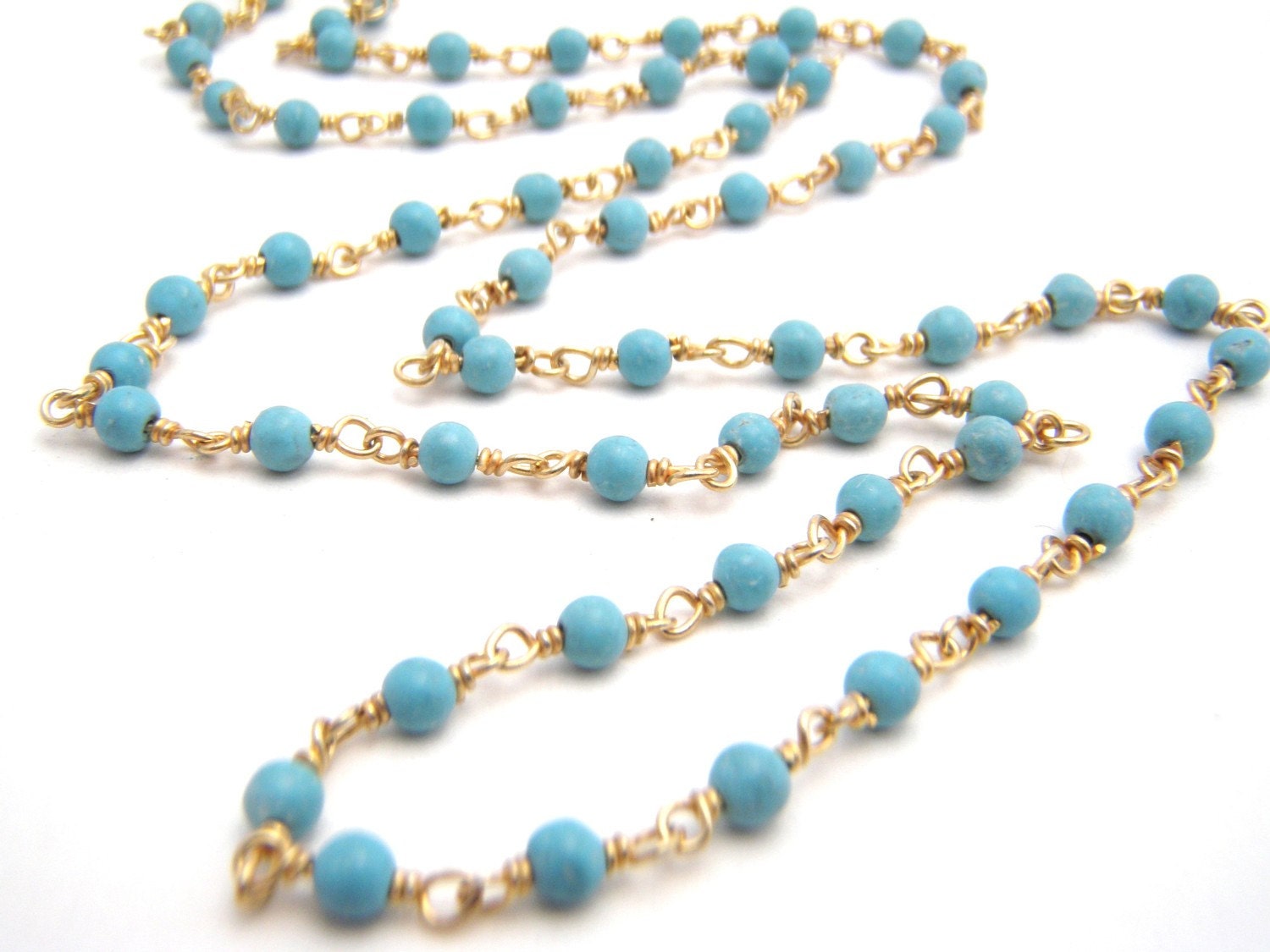 Turquoise Rosary Necklace - Gold Vermeil - Wire Wrapped - Dainty