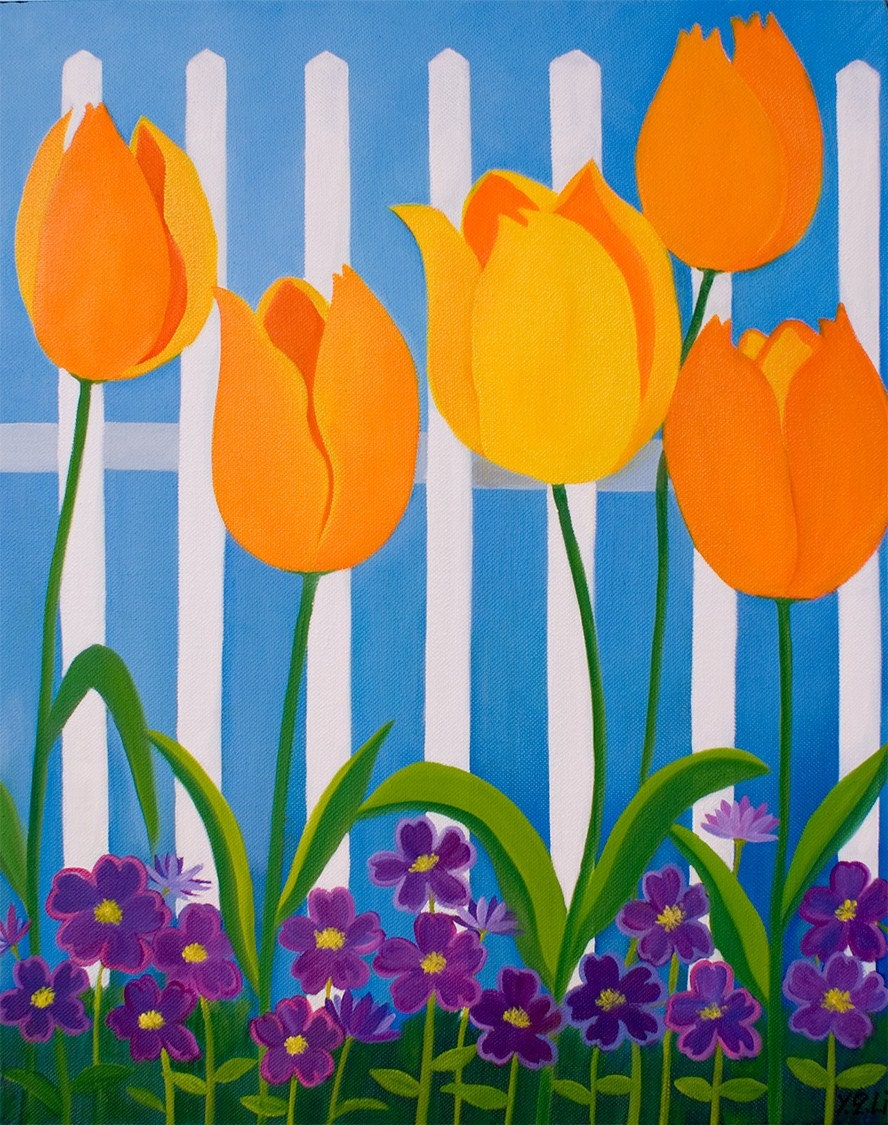 Original Oil Painting Contemporary tulips Wall Decor "Spring Tulips Garden" by QiQiGallery