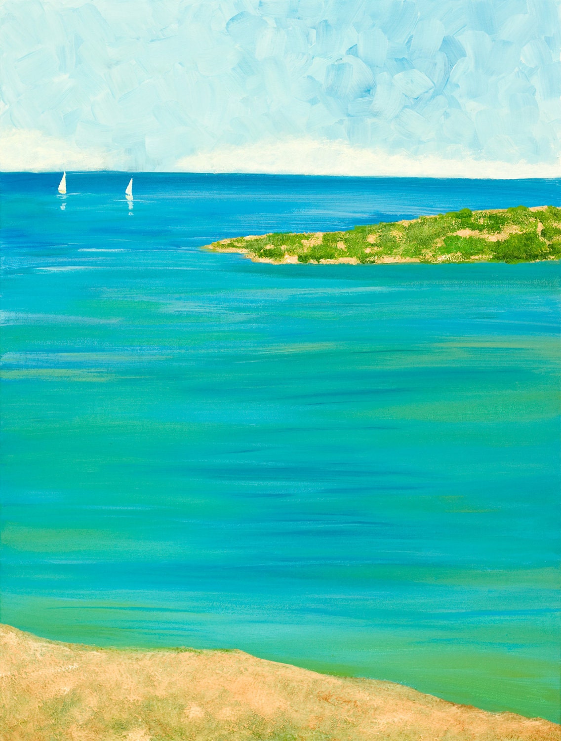Abstract Landscape Seascape Painting Original Modern Heavy Texture Wall Decor "Double Sail" by QIQIGALLERY