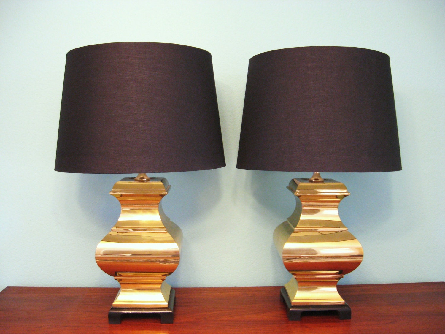Vintage HOLLYWOOD REGENCY Pair BRASS Chinoiserie Ginger Jar Lamps