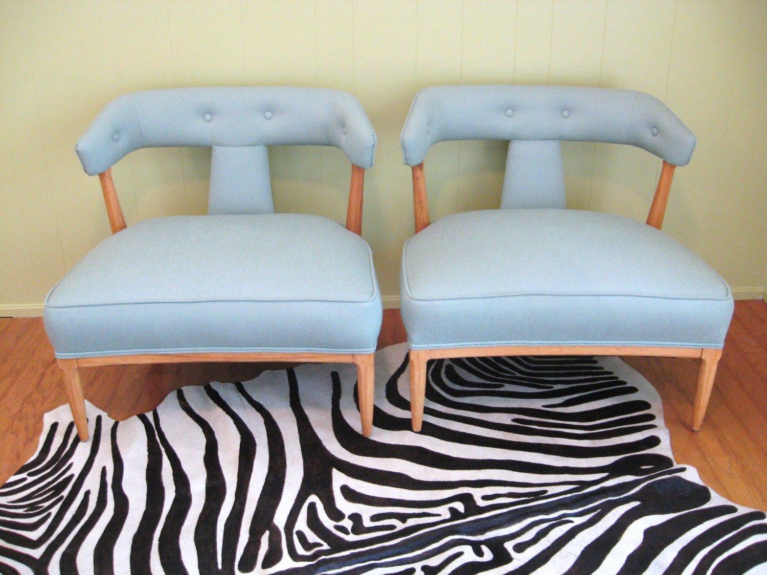 reserved for dwto pair Mid Century MODERN Aqua Blue Slipper CHAIR By TOMLINSON