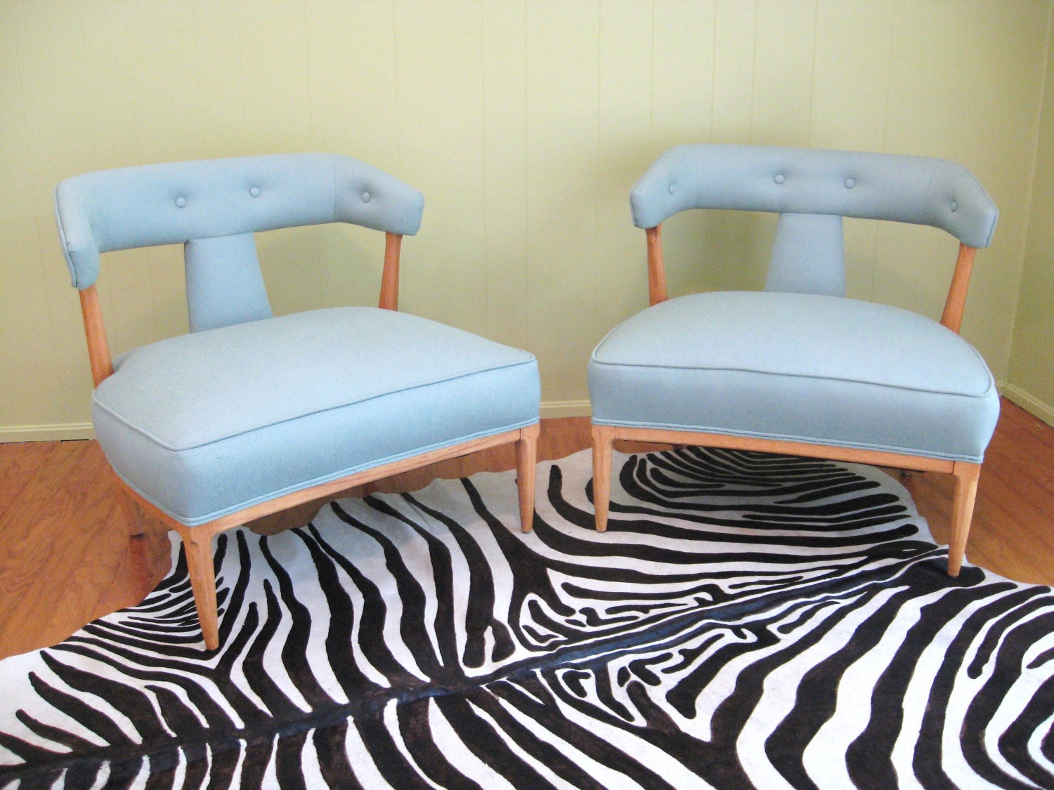 reserved for dwto pair Mid Century MODERN Aqua Blue Slipper CHAIR By TOMLINSON