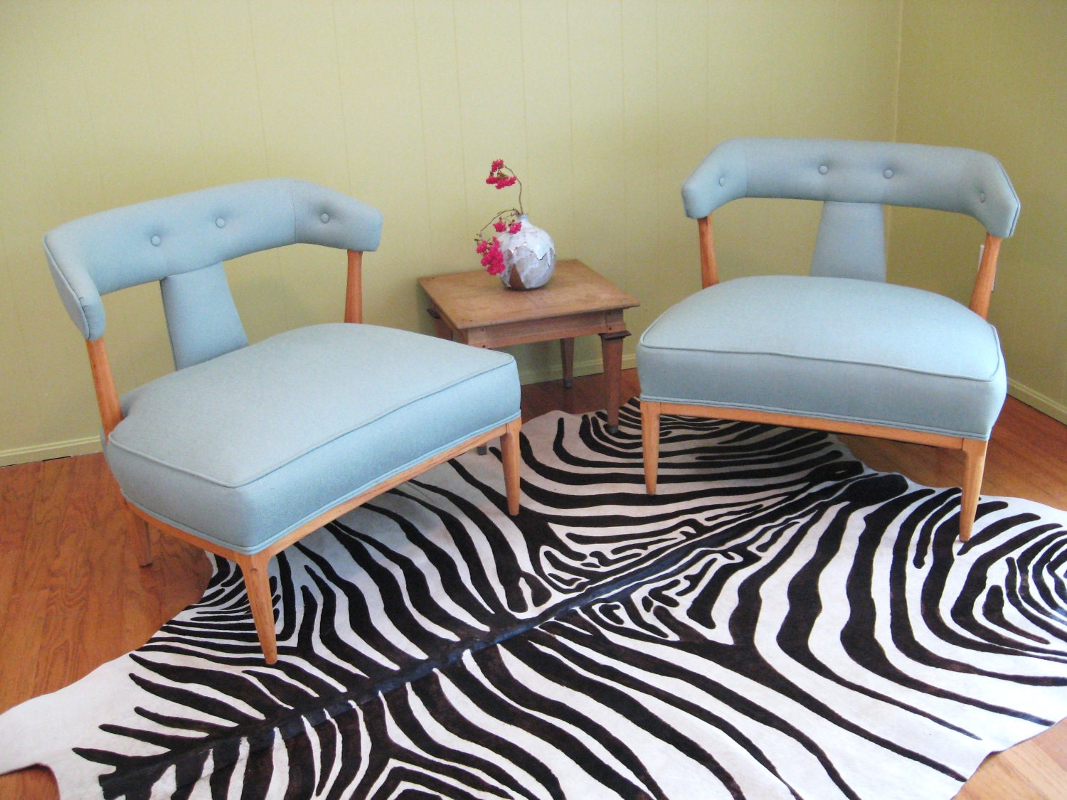 reserved for dwto pair Mid Century MODERN Aqua Blue Slipper CHAIR By TOMLINSON