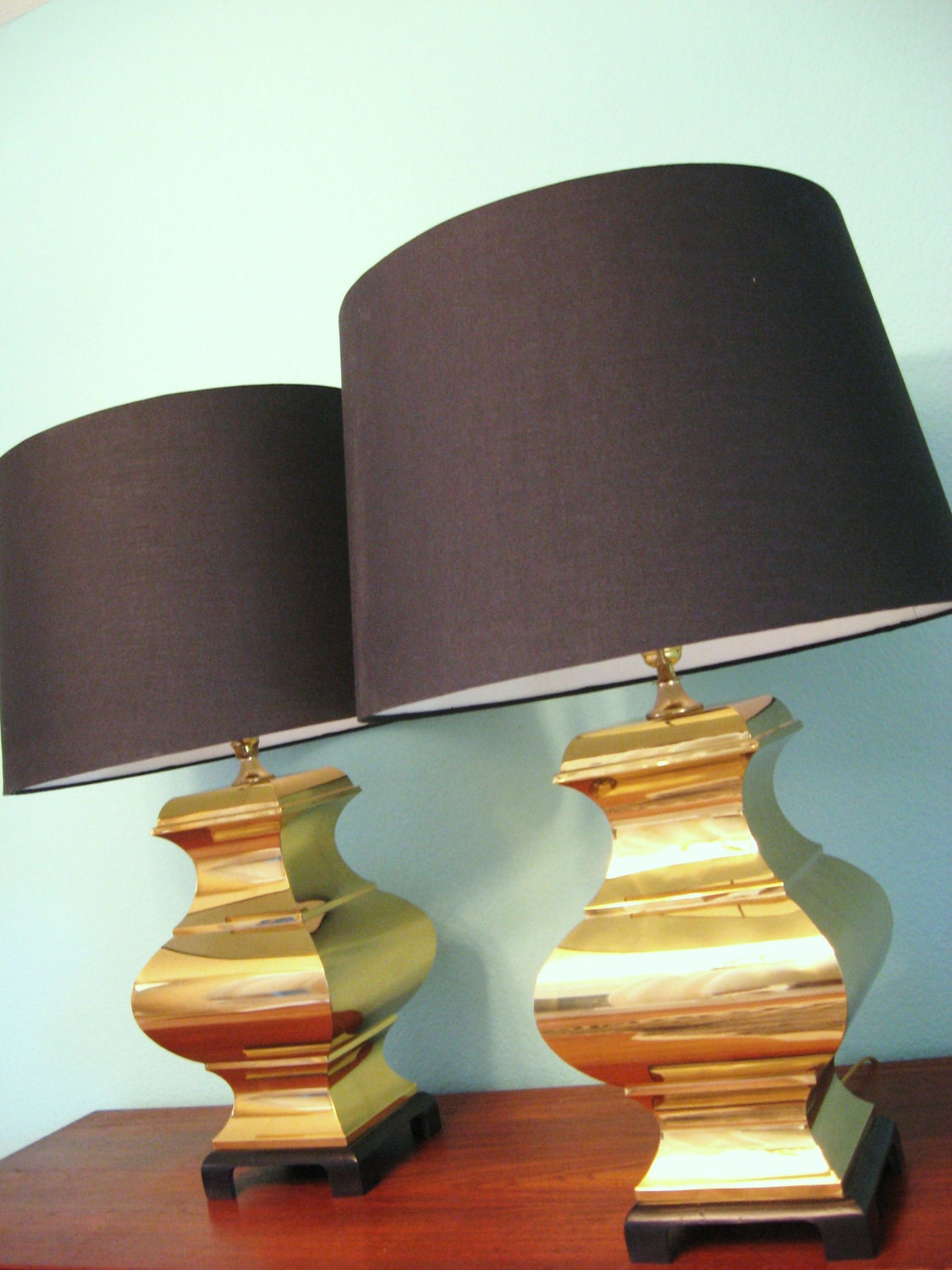 Vintage HOLLYWOOD REGENCY Pair BRASS Chinoiserie Ginger Jar Lamps