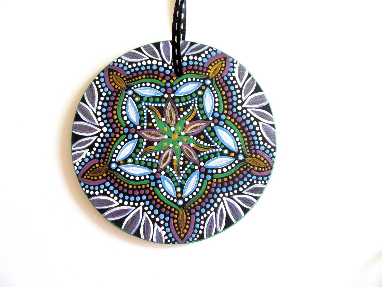 Kaleidoscope Bursting Flower Hand painted Glass Ornament