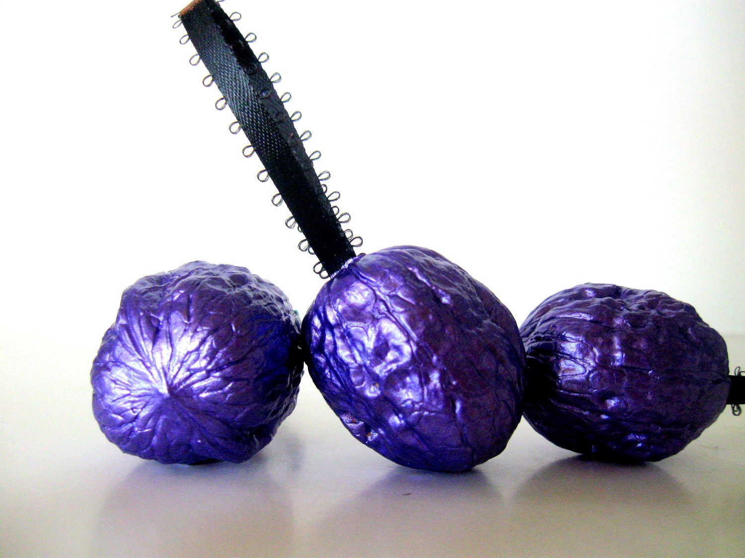 Metallic Amethyst Walnut Christmas Ornaments set of three 3