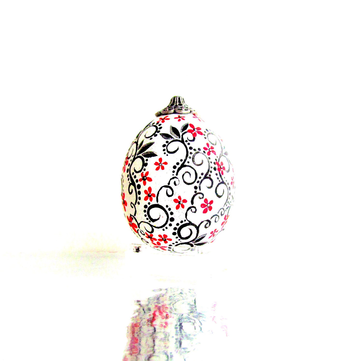 Red Black and white: Hand Painted Egg Ornament