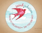 Etsy Label: Swallow on a Wash of Blue