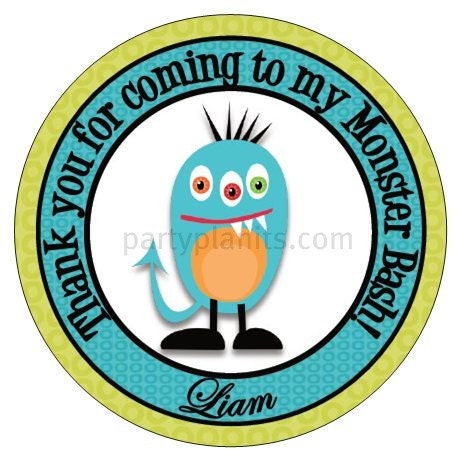 Set of 12 Large Round Monster Birthday Party Stickers Favor Tags Il_570xn