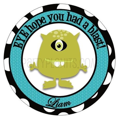 Set of 24 small Round Monster Birthday Party Stickers Favor Tags Il_570xn