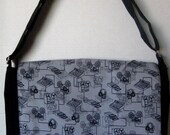 BLACK Old School MUSIC Print MESSENGER Book Laptop Diaper Bag