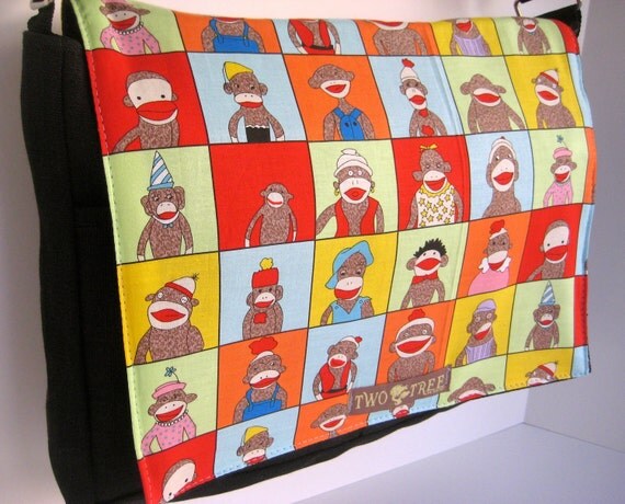 Black Sock MONKEY Portraits MESSENGER Book Laptop Diaper BAG