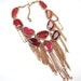 Reserved - Red agate and copper chains Waterfall statement necklace