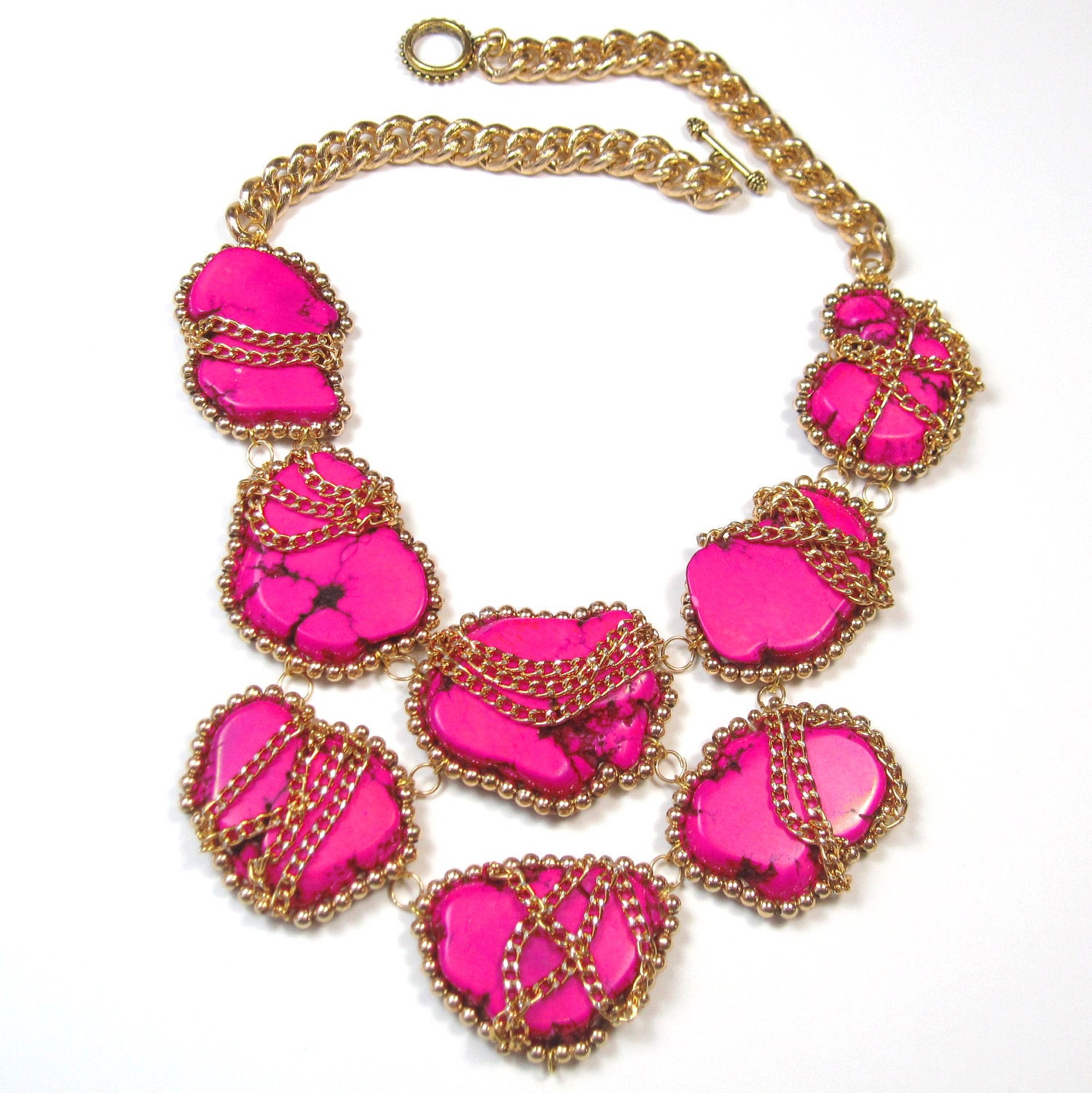 Statement necklace Pink Turquoise chunky statement necklace multiple chain bib necklace statement necklace by Ezzaexclusive